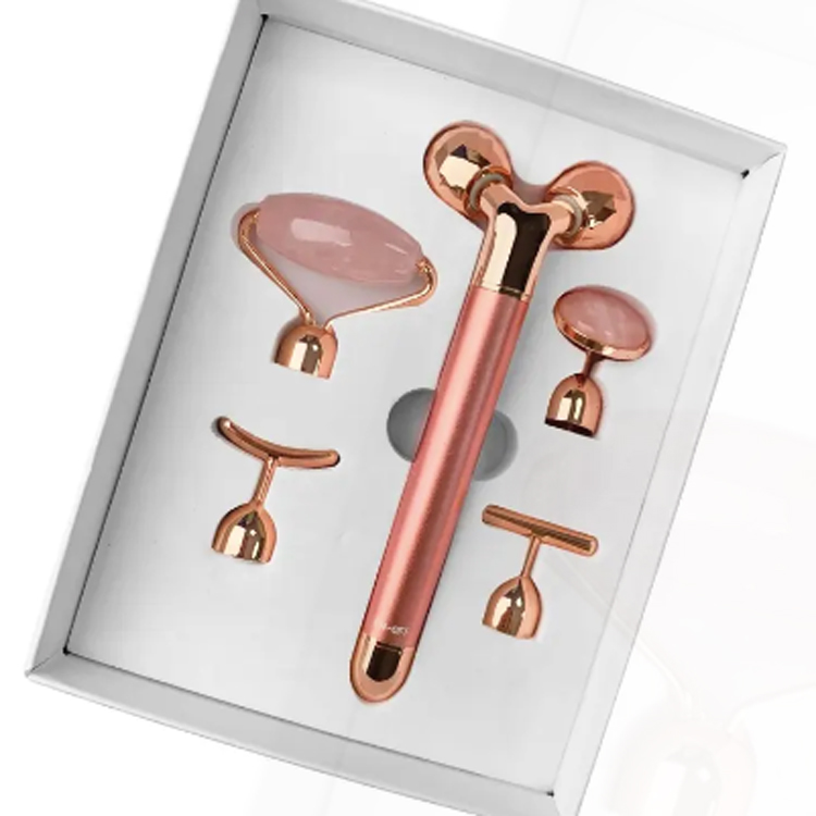 2024 Venta en caliente Vibratoria de cuarzo de rosa 5 en 1 Roller de jade eléctrico