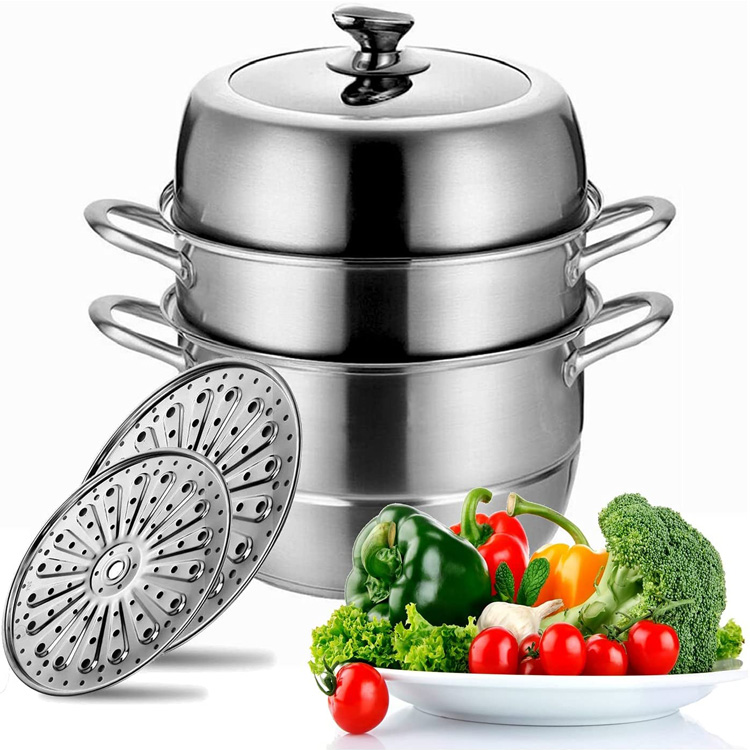 Olla de vapor de alimentos de acero inoxidable de 3 niveles para cocinar