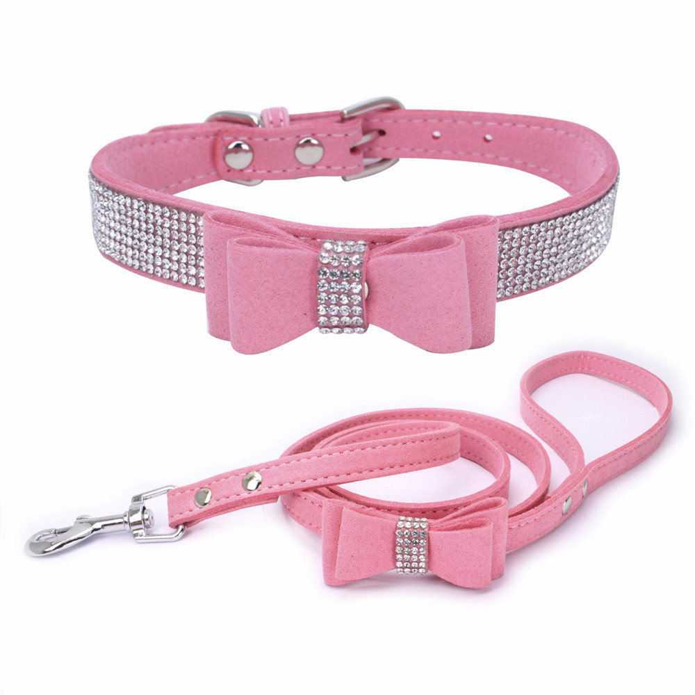 Collar de perro ajustable Crystal Puppy Bling Rhinestones con pajarita