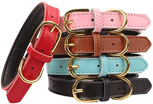 Collar de perro de cuero de PU suave acolchado de lujo ajustable para mascotas