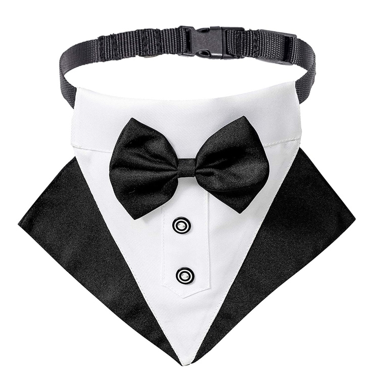 Collar de bandana ajustable para perro de boda de esmoquin con corbatín