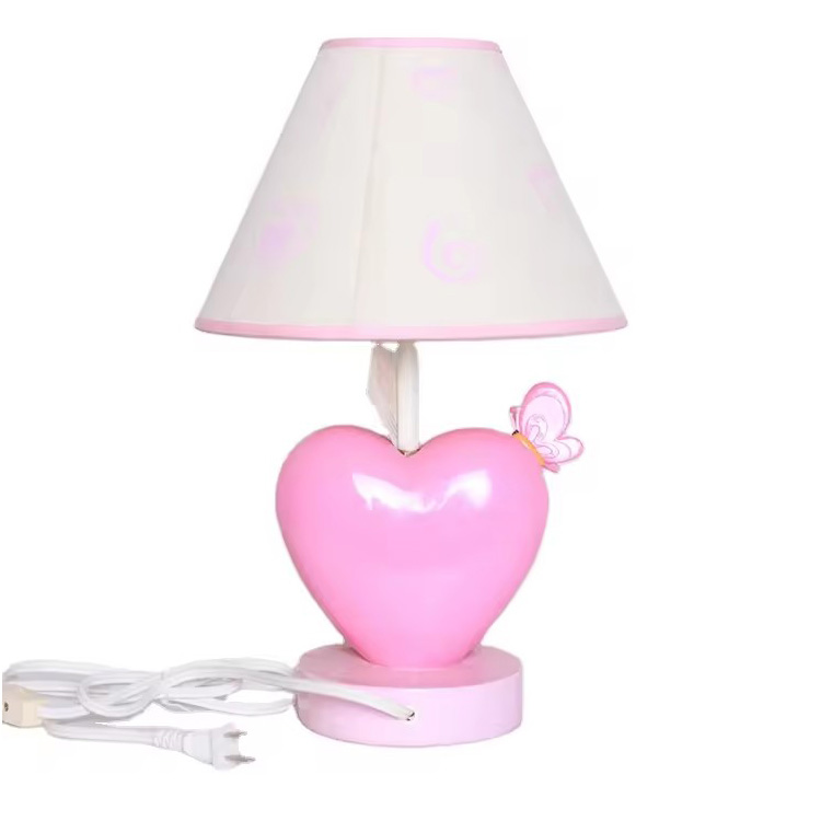 Lámparas de mesa de resina de moda con forma de corazón rosa para dormitorio