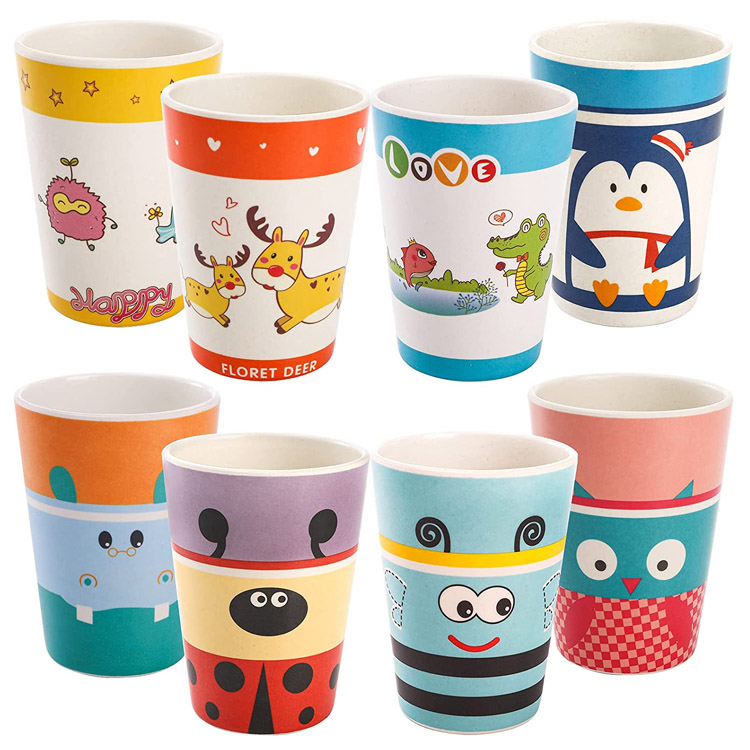 Tazas para niños de bambú para beber de dibujos animados reutilizables sin BPA