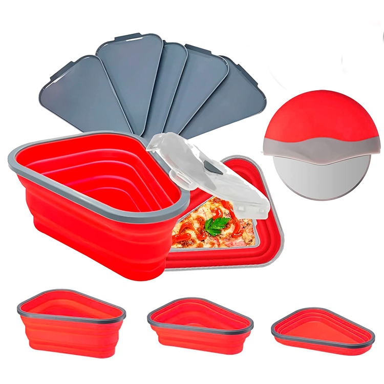 Contenedor de almacenamiento plegable para rebanar pizza con bandeja para servir