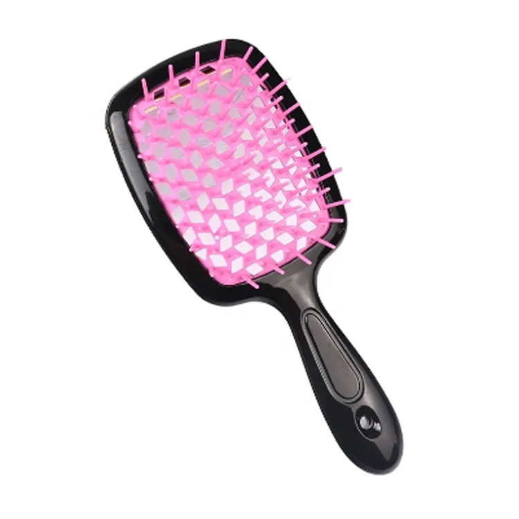 Coloridos dientes anchos huecos desplegando cepillo para el cabello rizado cuadrado