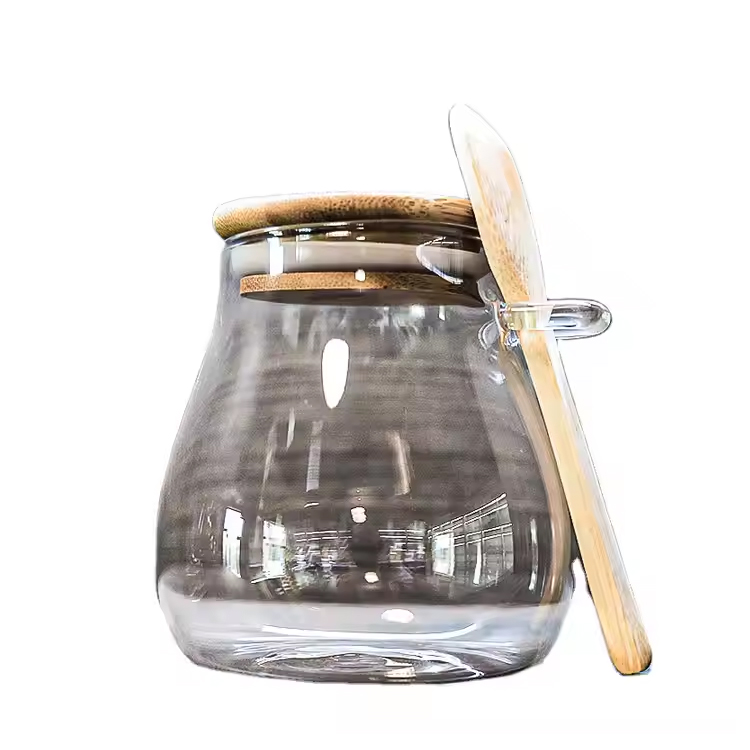 Té de especias de vidrio de borosilicato de forma personalizada con tapa