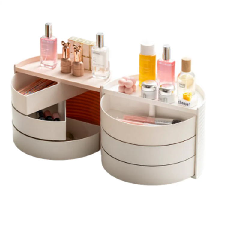 Organizador de maquillaje de contenedor de tocador circular de escritorio
