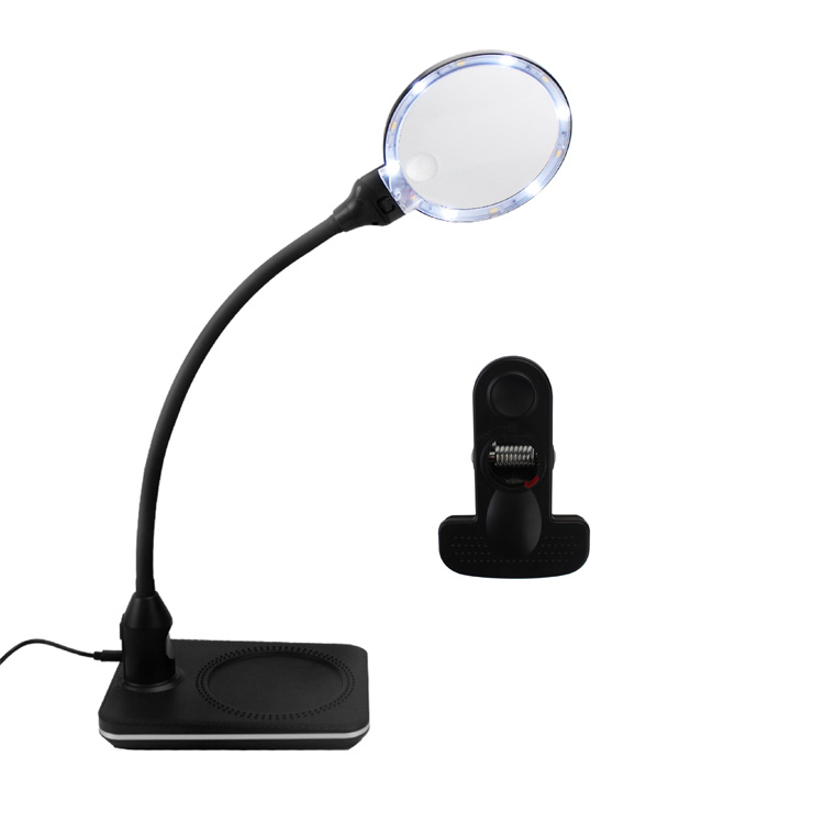 Lámpara de mesa artesanal con lente de lupa LED de brazo flexible