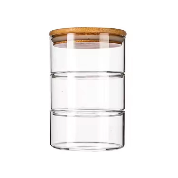 Jarra de almacenamiento de vidrio apilable de vidrio de borosilicato alto hecho a mano