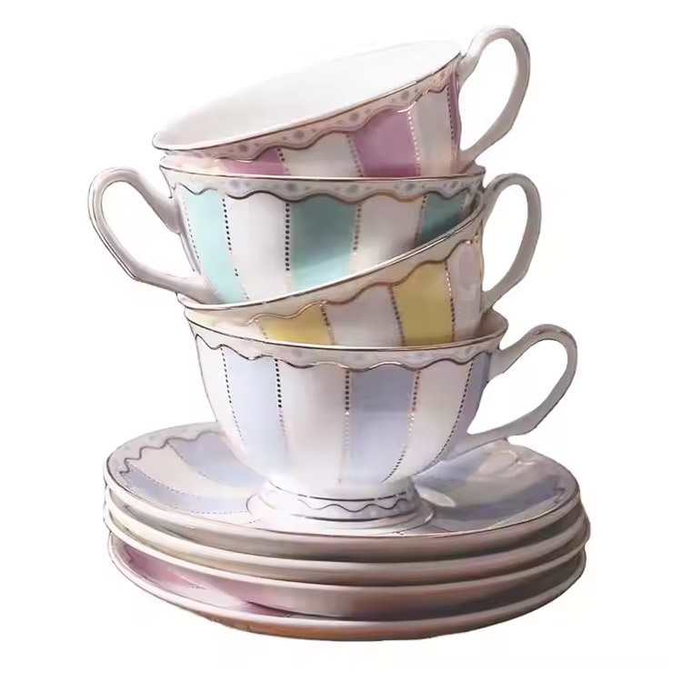 Juegos de copa de porcelana de cerámica de rayas de leche para café y té