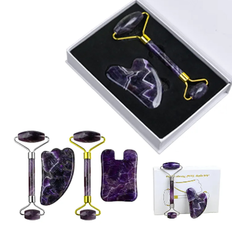 Amethyst Jade Roller y Gua Sha Facial Massager Set