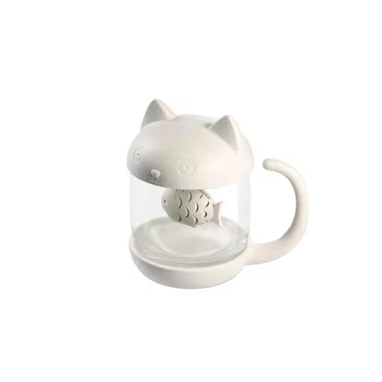 Taza de té de oficina con filtro de infusores de pescado en forma de gato