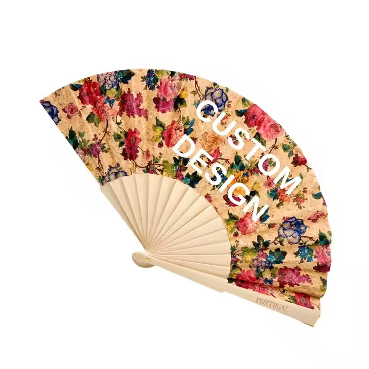 Ventilador de mano de madera de bambú impreso personalizado