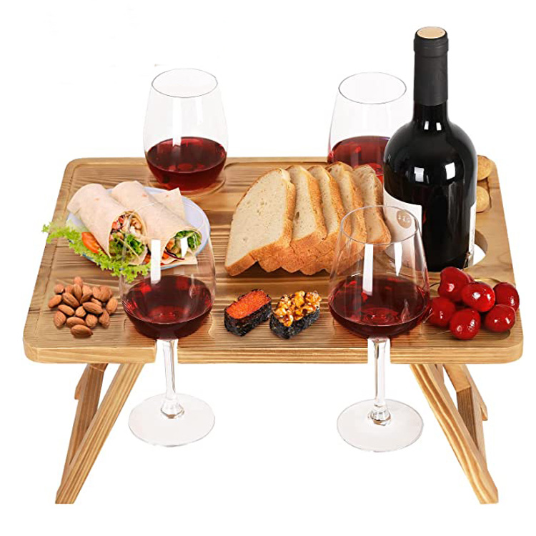 Mesa de picnic de vino portátil plegable de madera al aire libre