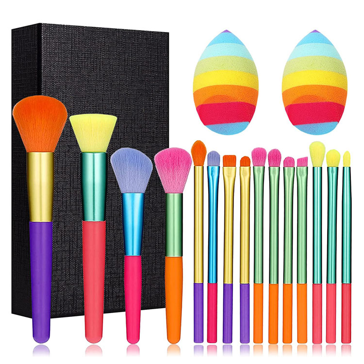 Juego de brochas de maquillaje de colores sintéticos premium de 15 piezas