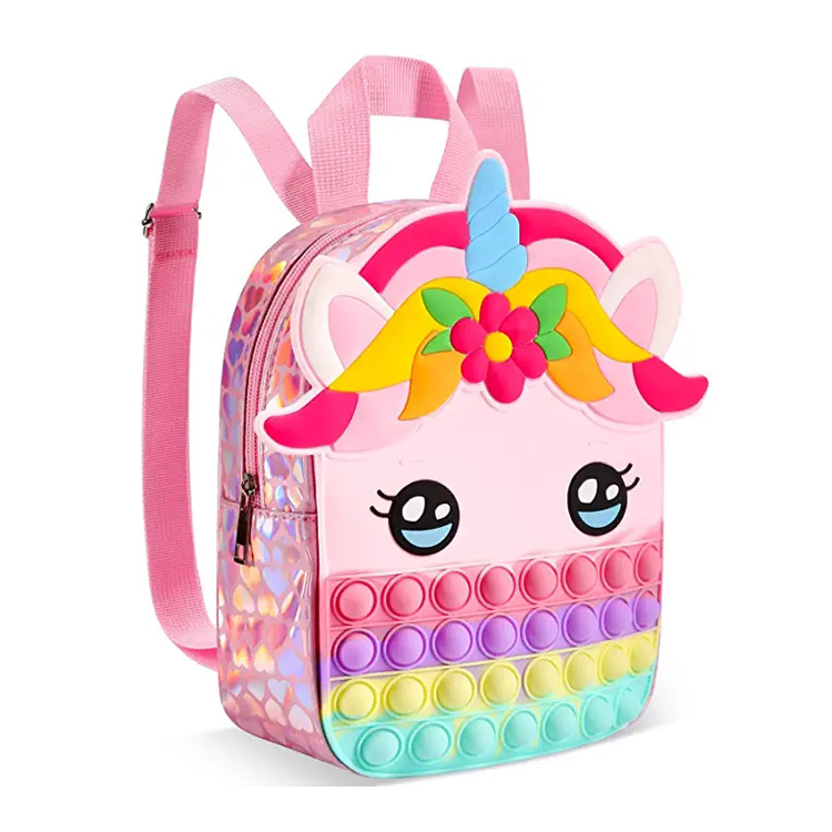 Mochila escolar de silicona para niños pequeños Unicorn Pop It Backpack