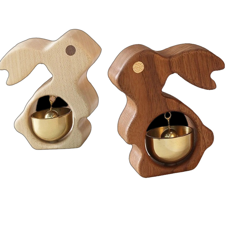 Imanes de nevera de conejo de madera maciza, timbre de latón hecho a mano