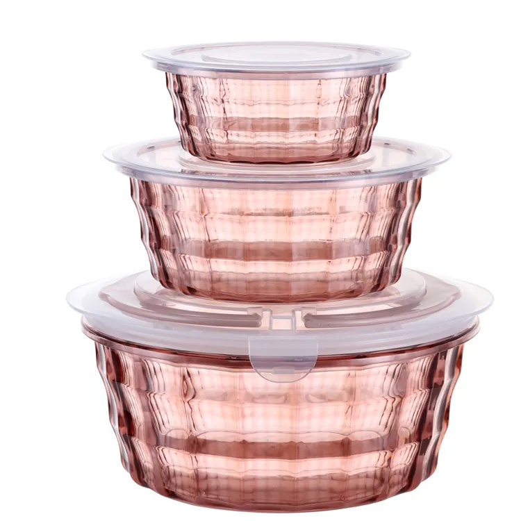 Nestación apilable de 3 piezas recipientes de alimentos redondos de plástico