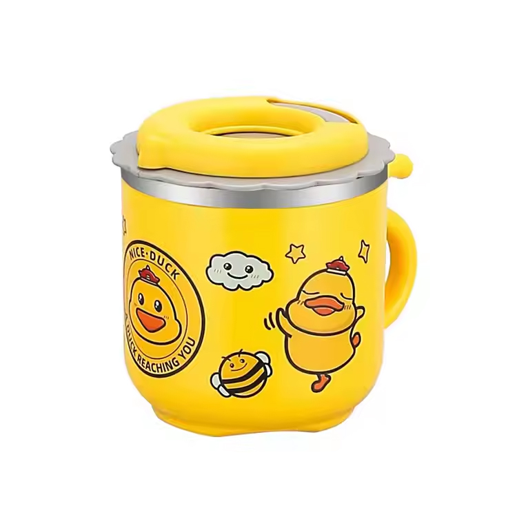 Sus 304 niños paja linda copa de niños de prueba de fuga de pato amarillo