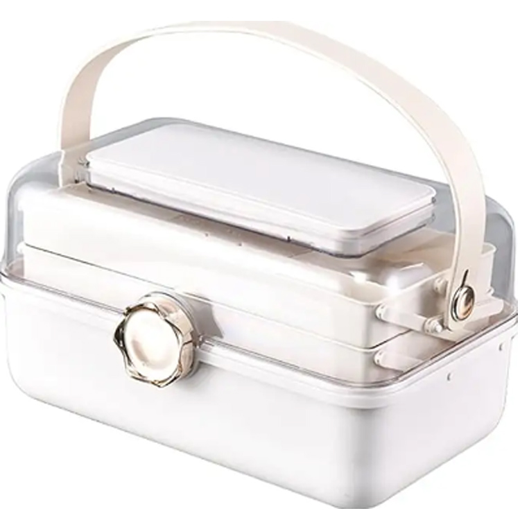 Organizador de maquillaje de caja de almacenamiento de cosméticos de plástico de tres capas