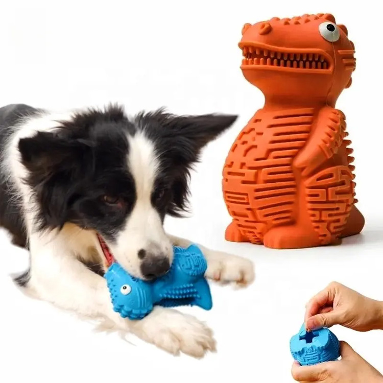 Tough Fetch Chew Didury Rubber Dinosaur Puzzle Toy Dog Toy