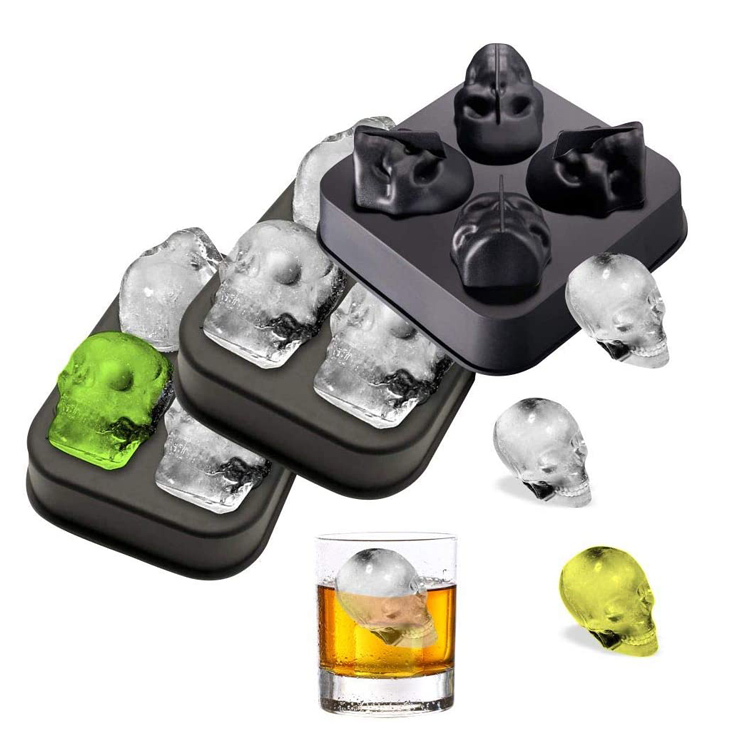 Bandeja de cubo de molde de hielo de silicona de calavera 3D de whisky