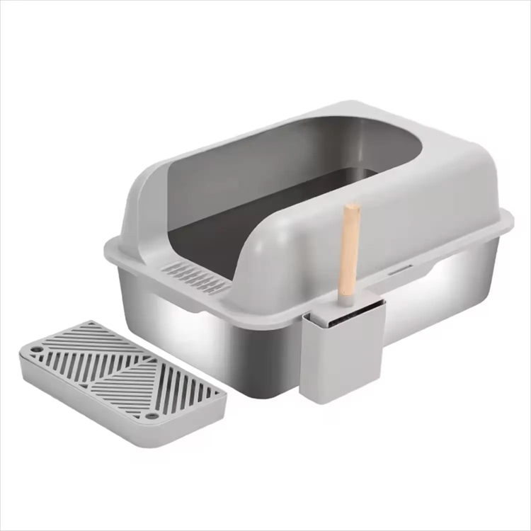 XL Caja de arena de gato de acero inoxidable limpio de acero inoxidable.